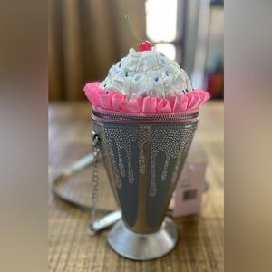 🆕 Betsey Johnson Shake It Up Silver and Pink Milkshake Bag